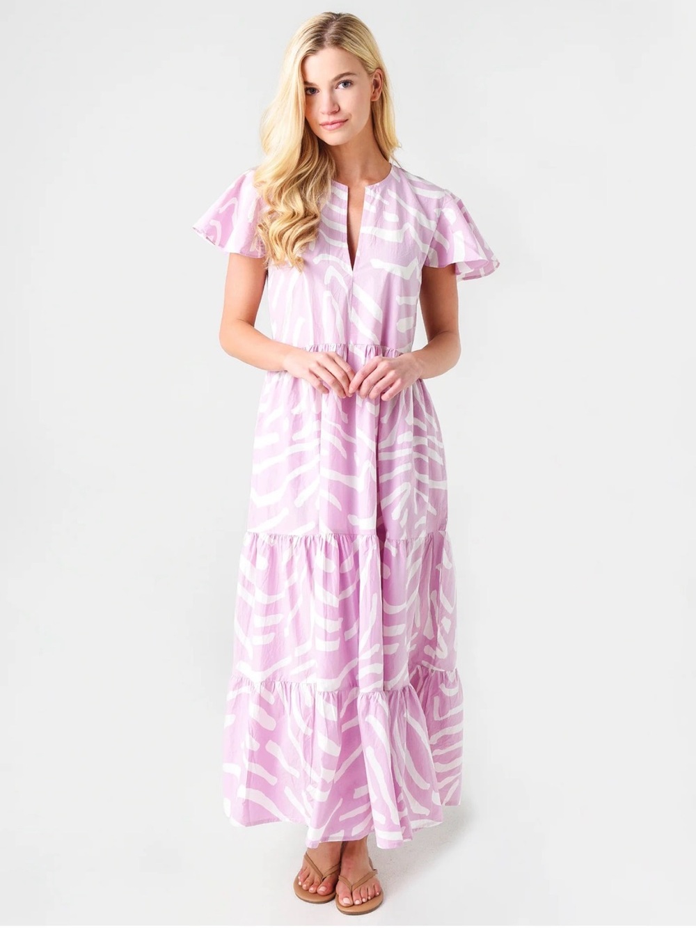 Oliphant Lavender and White Zebra Tiered Dress